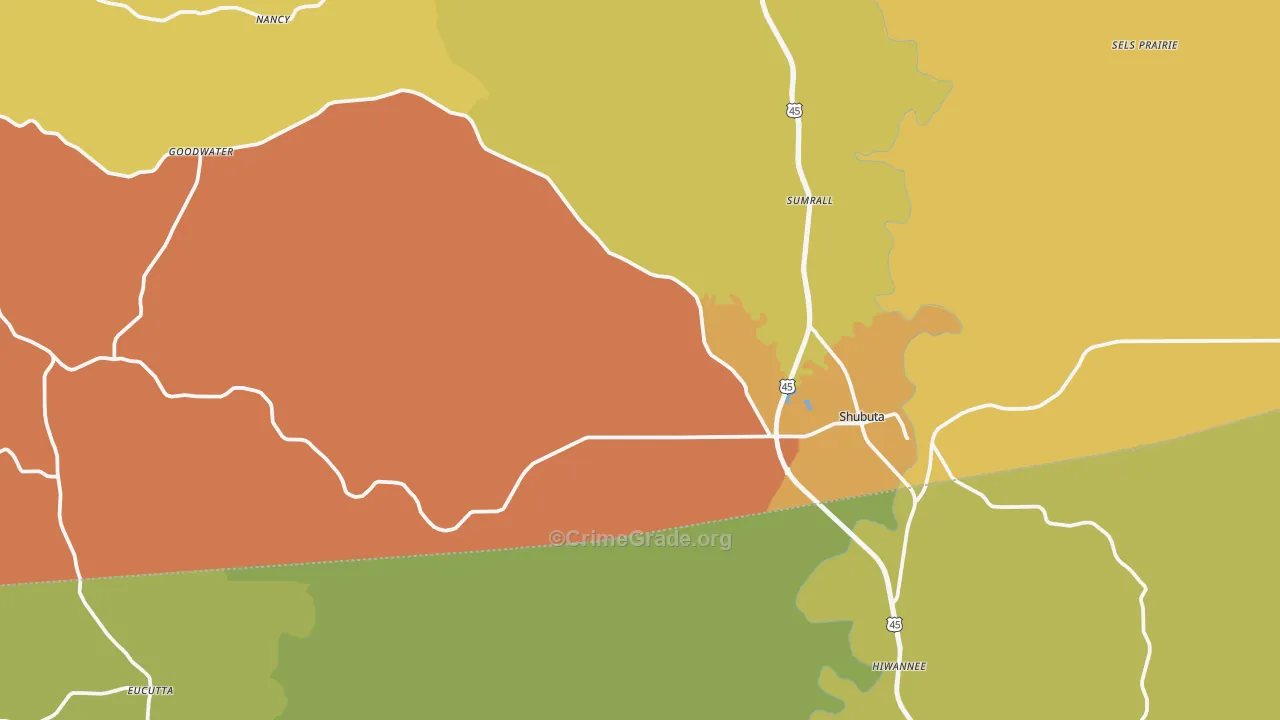 Shubuta, MS Map of Assault Rates