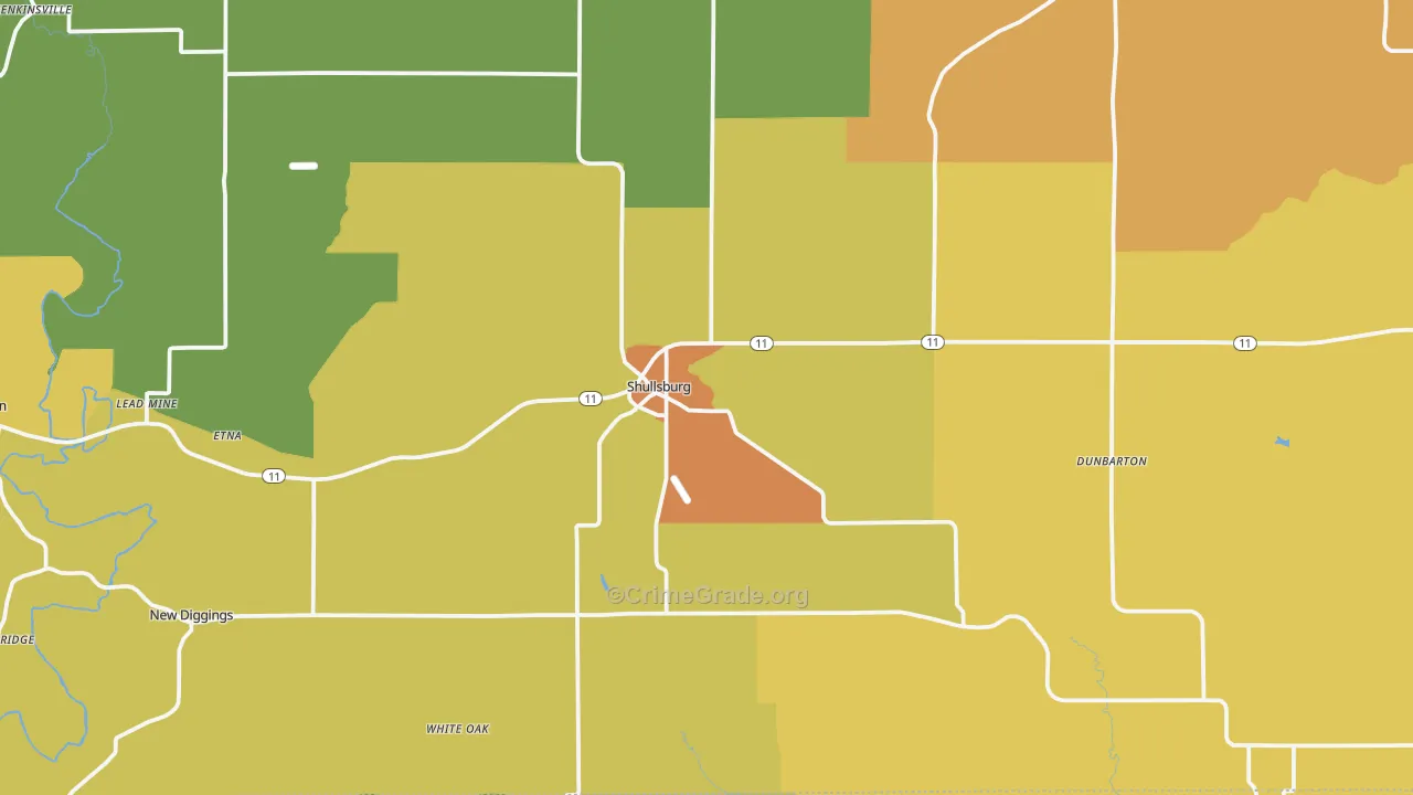 Shullsburg, WI Map of Assault Rates