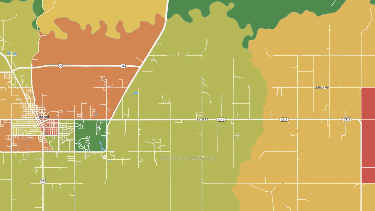 Shults, OK Map of Assault Rates
