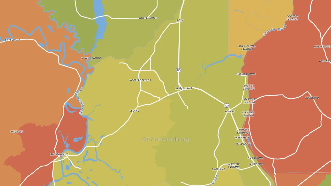 Sicily Island, LA Map of Assault Rates