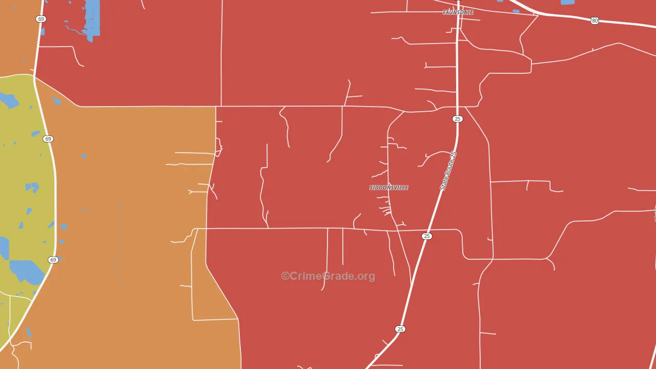 Siddonsville, AL Map of Assault Rates