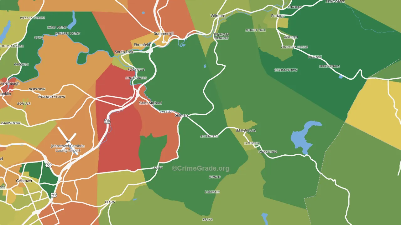 Sidman, PA Map of Assault Rates