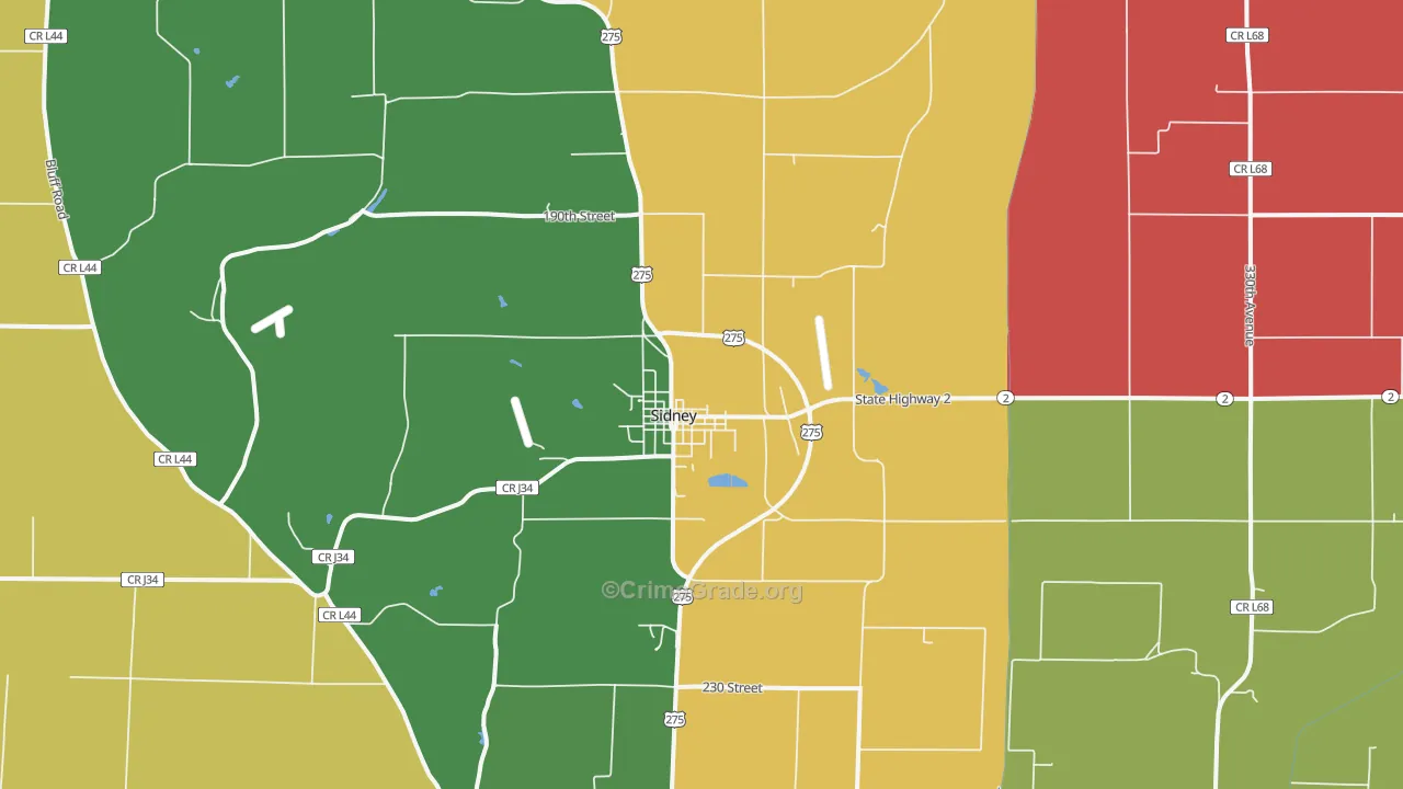 Sidney, IA Map of Assault Rates