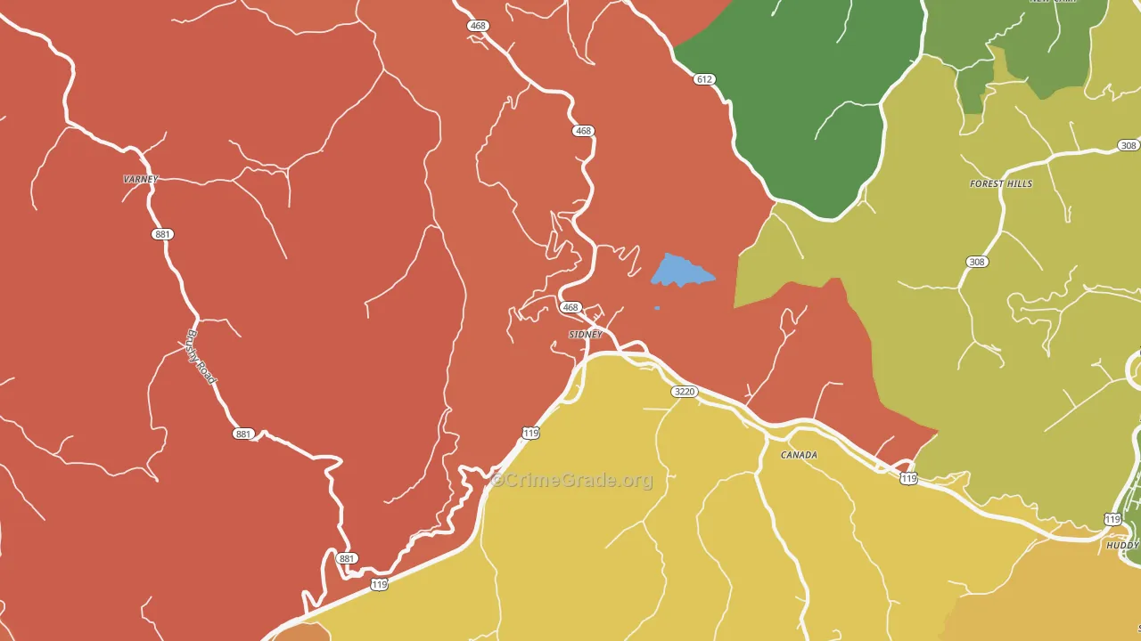 Sidney, KY Map of Assault Rates