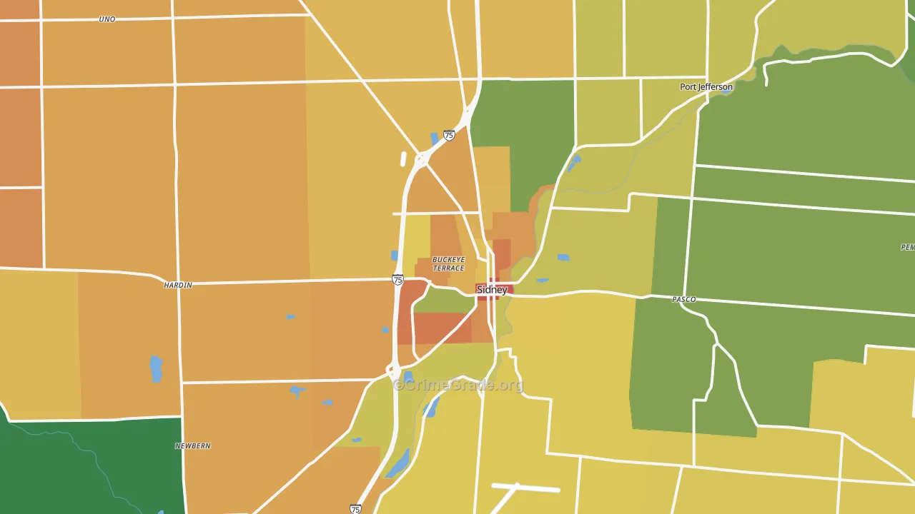 Sidney, OH Map of Assault Rates