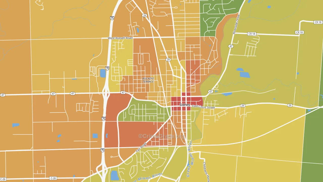 Sidney Walnut Avenue Historic District, Sidney, OH Map of Assault Rates