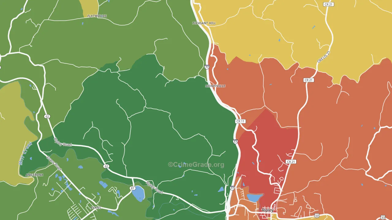 Sidneyville, WV Map of Assault Rates
