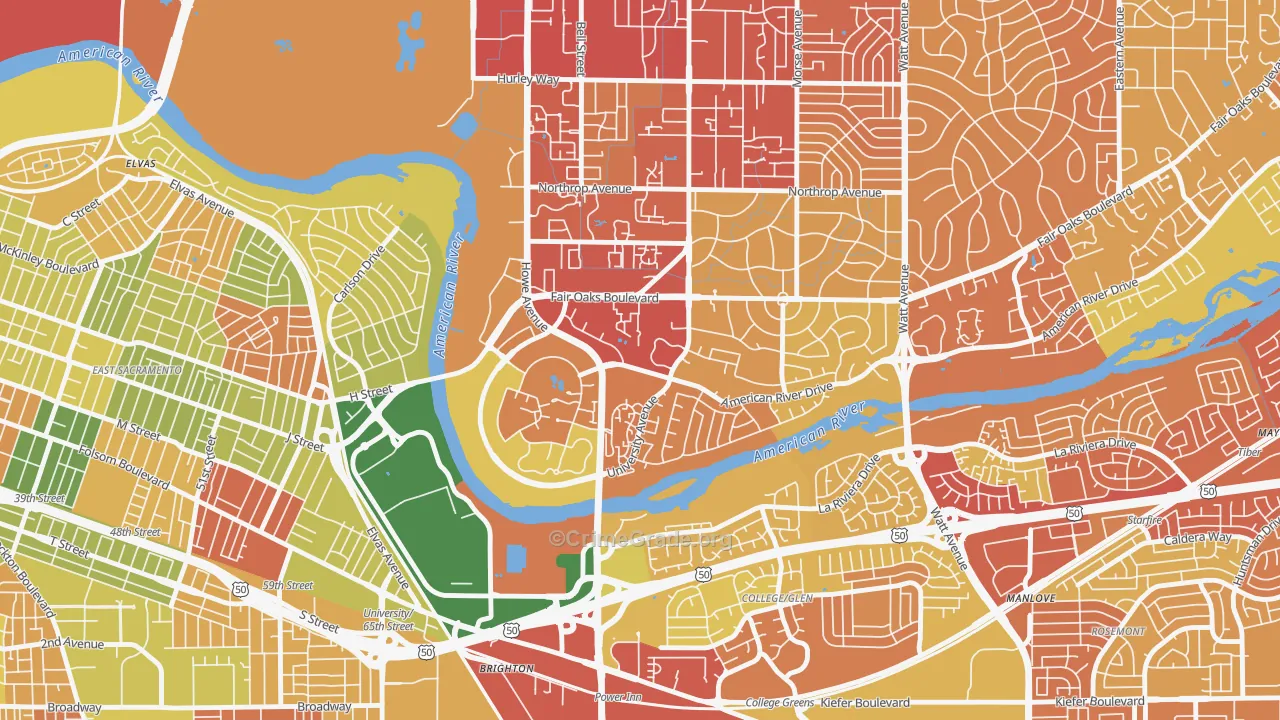 Sierra Oaks, Sacramento, CA Map of Assault Rates