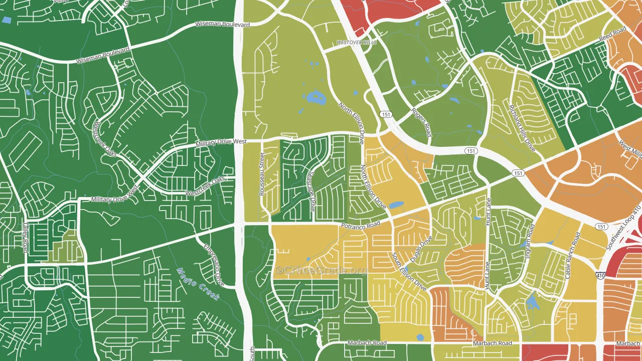 Sierra Springs, San Antonio, TX Map of Assault Rates