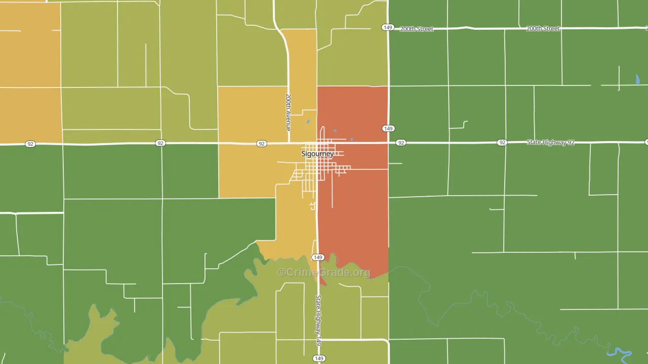 Sigourney, IA Map of Assault Rates