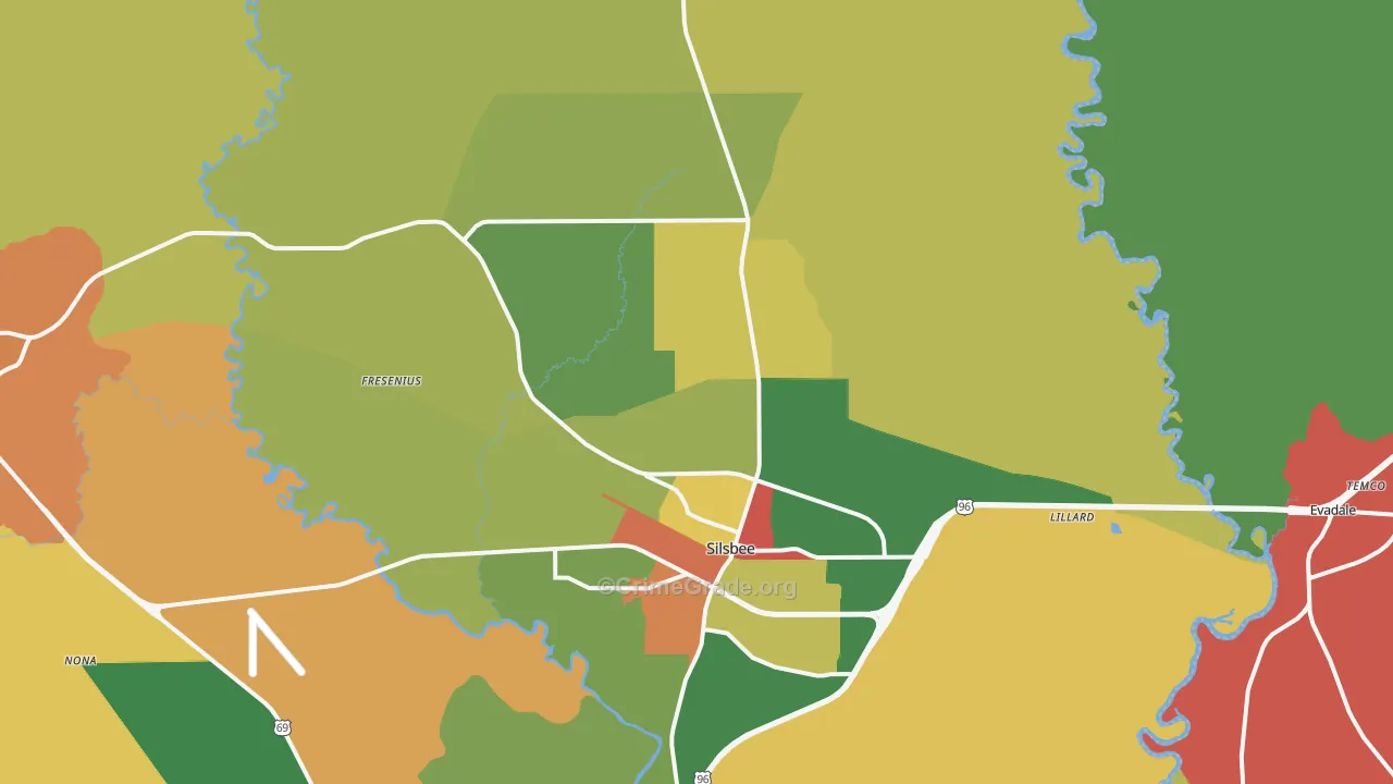 Silsbee, TX Map of Assault Rates