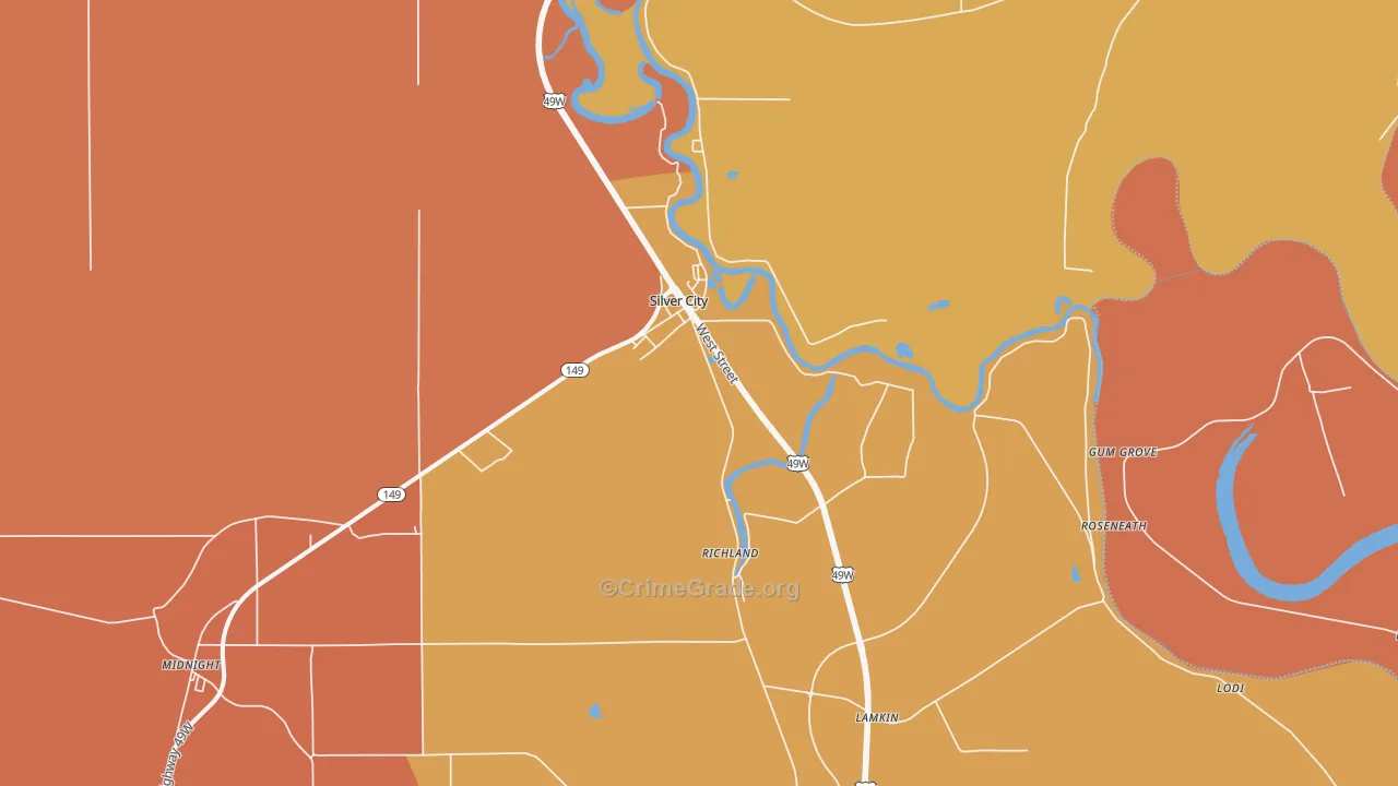Silver City, MS Map of Assault Rates