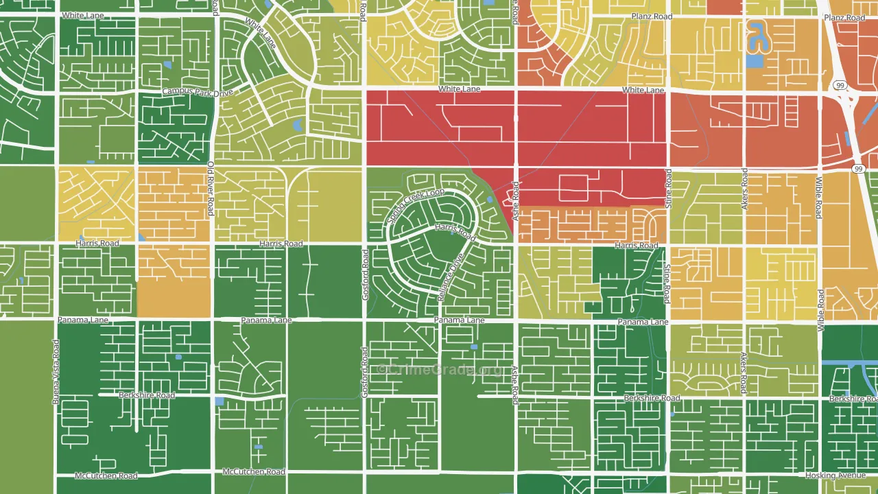 Silver Creek, Bakersfield, CA Map of Assault Rates