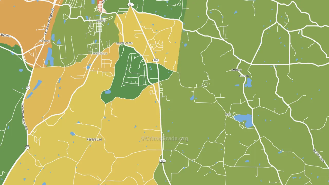 Silver Creek, GA Map of Assault Rates