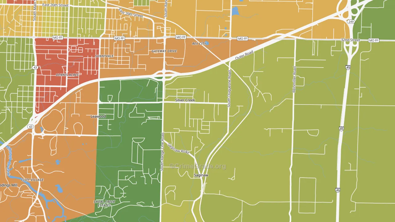Silver Creek, MO Map of Assault Rates