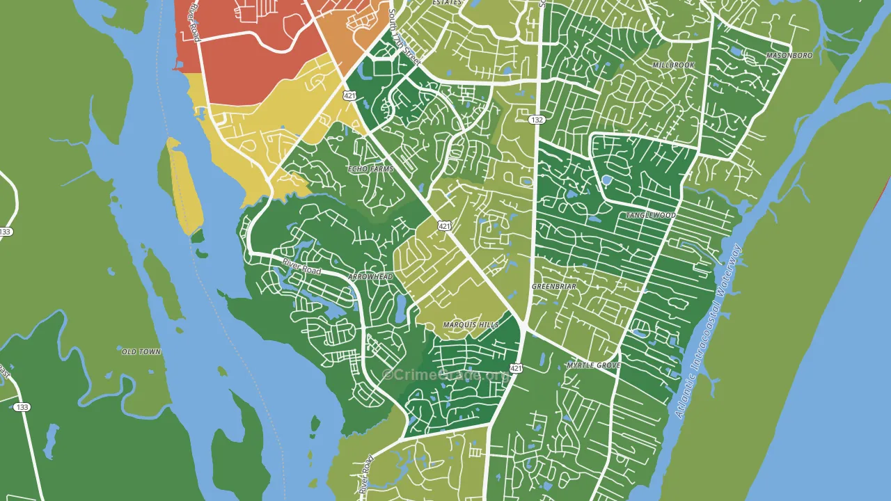 Silver Lake, Wilmington, NC Map of Assault Rates