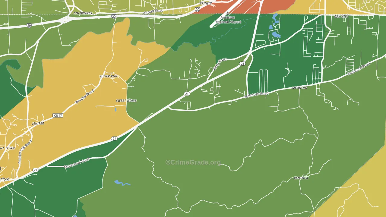 Silver Run, AL Map of Assault Rates