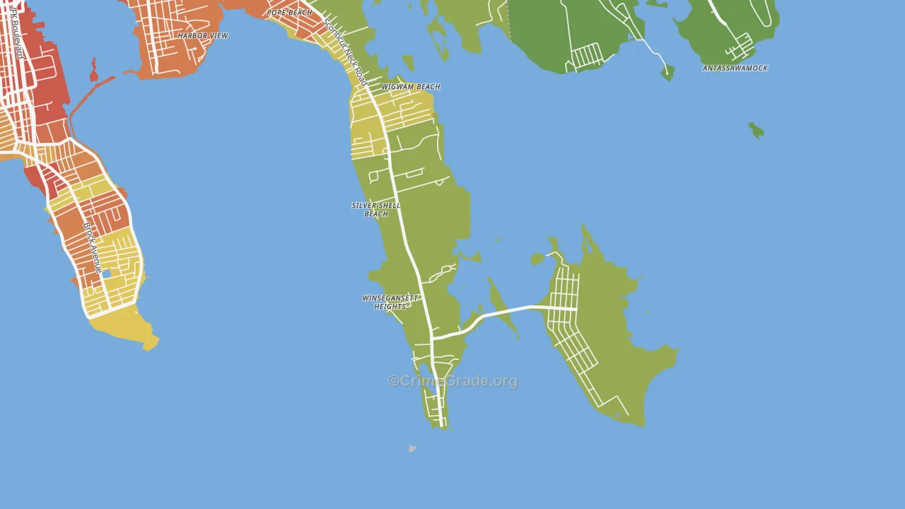 Silver Shell Beach, MA Map of Assault Rates