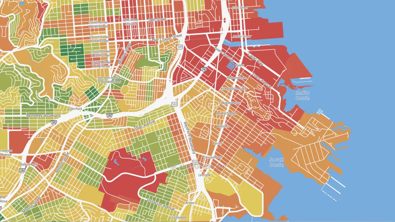 Silver Terrace, San Francisco, CA Map of Assault Rates