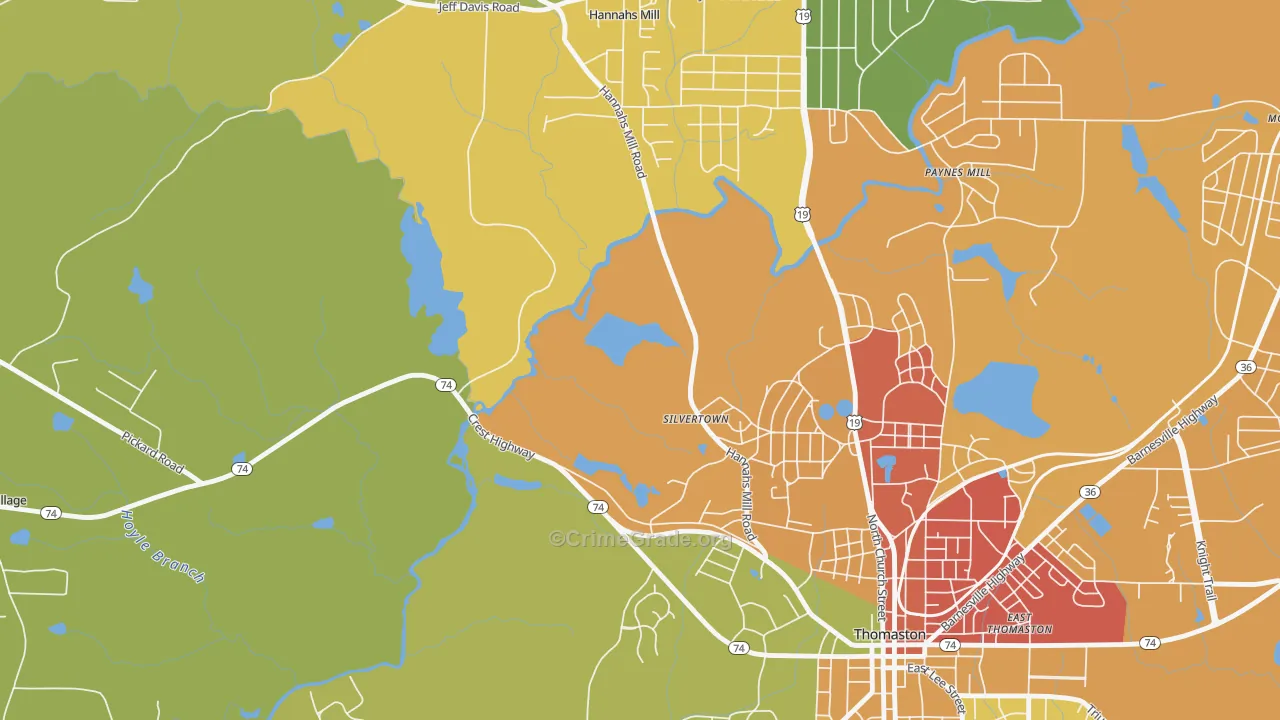 Silvertown, GA Map of Assault Rates