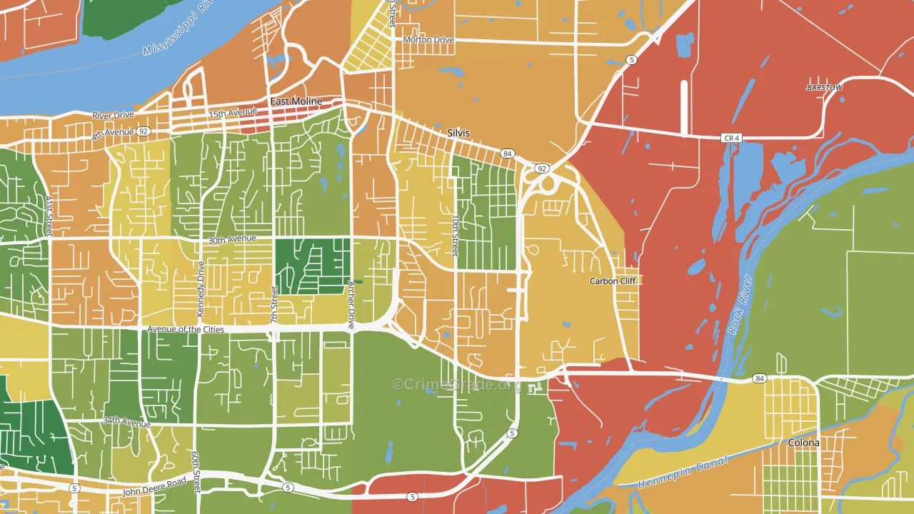 Silvis, IL Map of Assault Rates