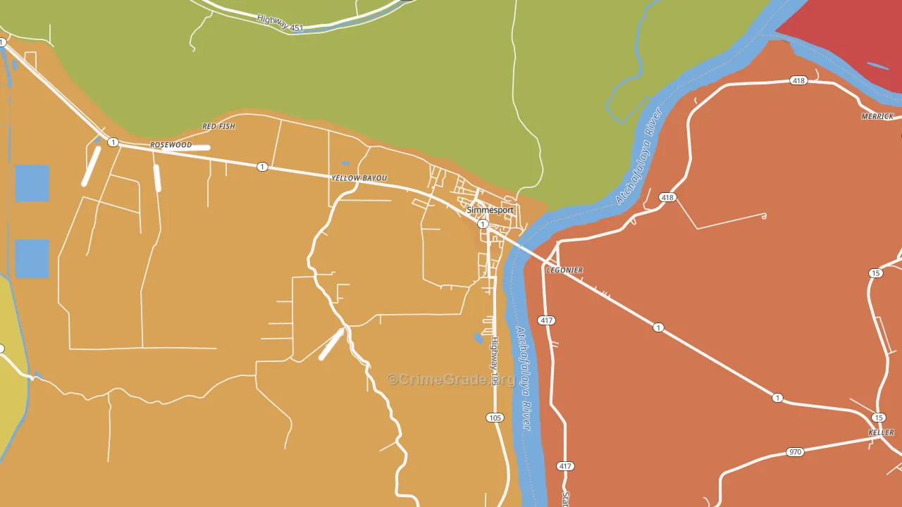 Simmesport, LA Map of Assault Rates