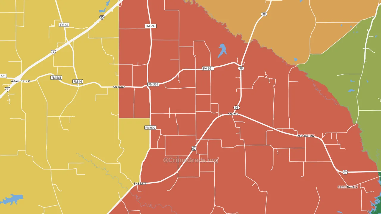 Simms, TX Map of Assault Rates