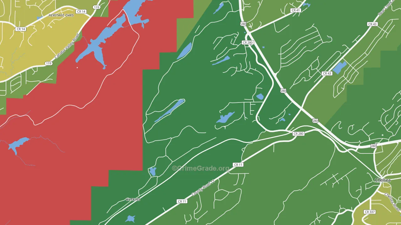 Simmsville, AL Map of Assault Rates