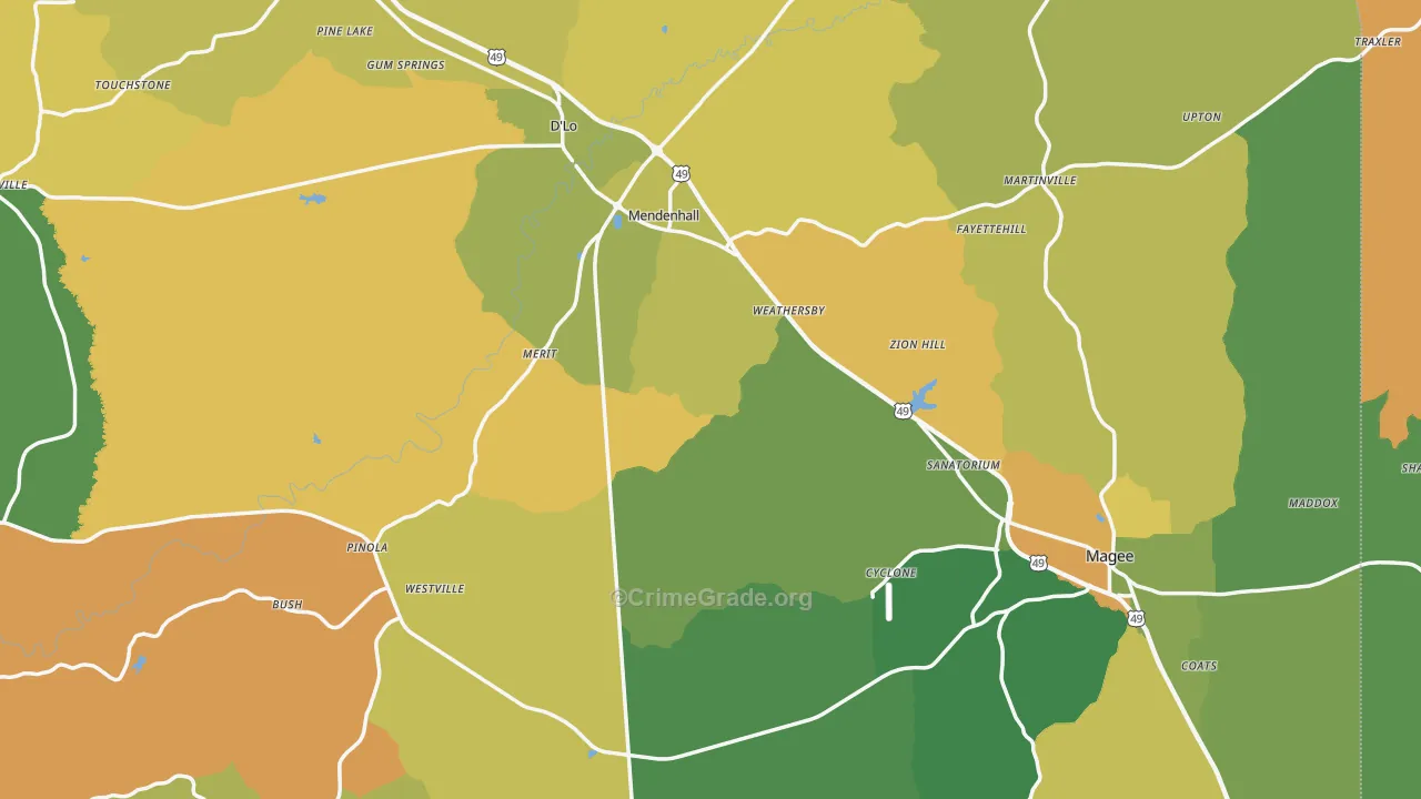 Simpson County, MS Map of Assault Rates