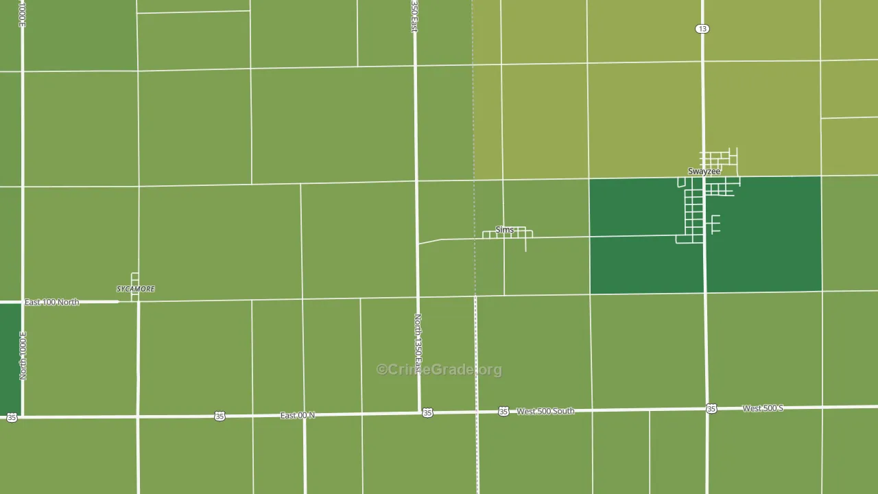 Sims, IN Map of Assault Rates