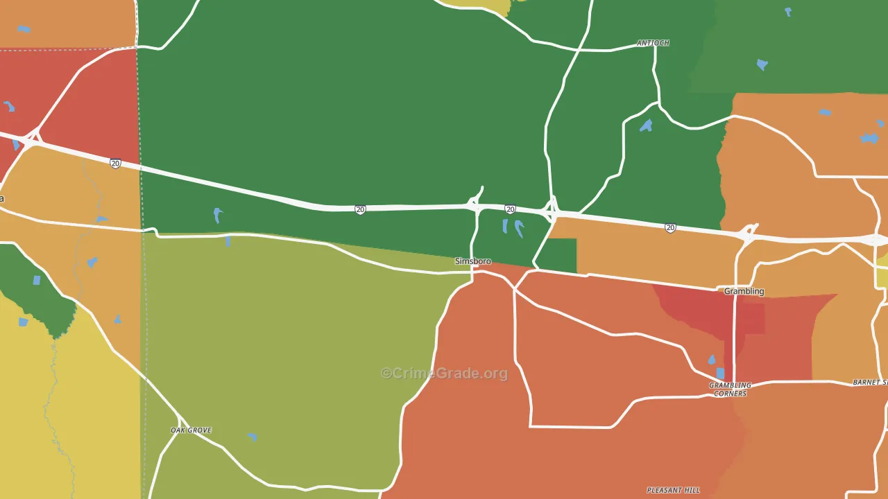 Simsboro, LA Map of Assault Rates