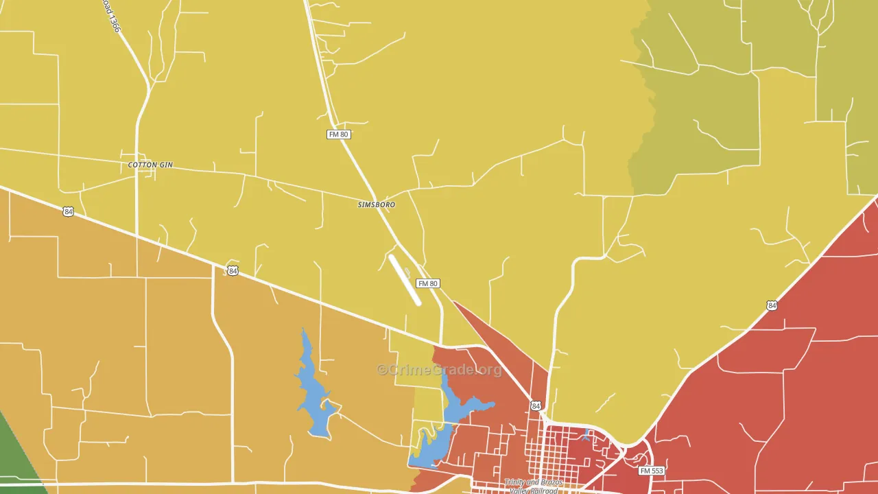 Simsboro, TX Map of Assault Rates
