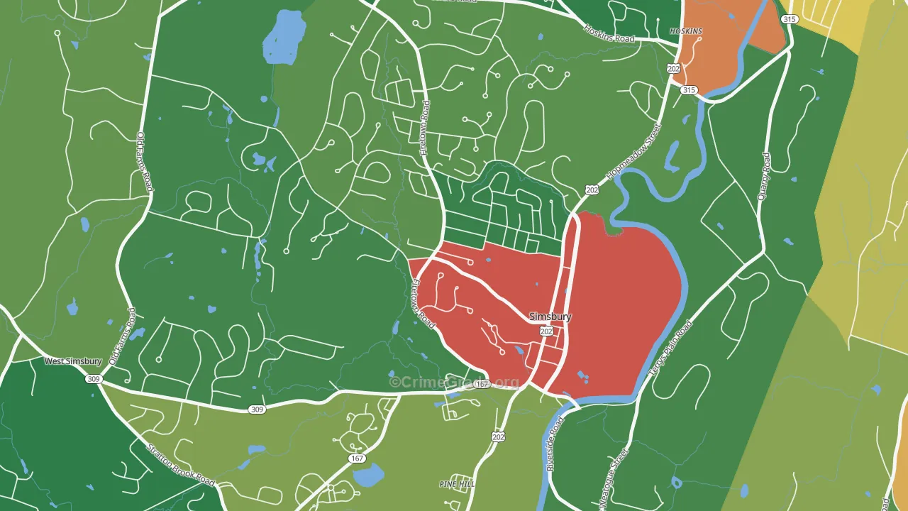 Simsbury Center, CT Map of Assault Rates