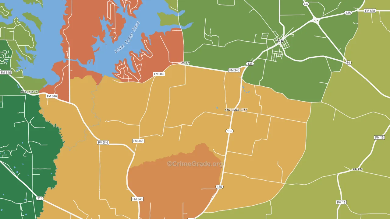 Sinclair City, TX Map of Assault Rates