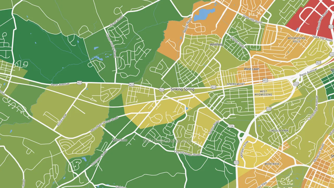 Sinking Spring, PA Map of Assault Rates
