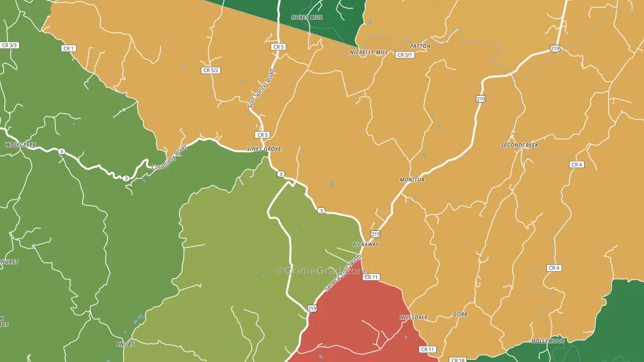 Sinks Grove, WV Map of Assault Rates