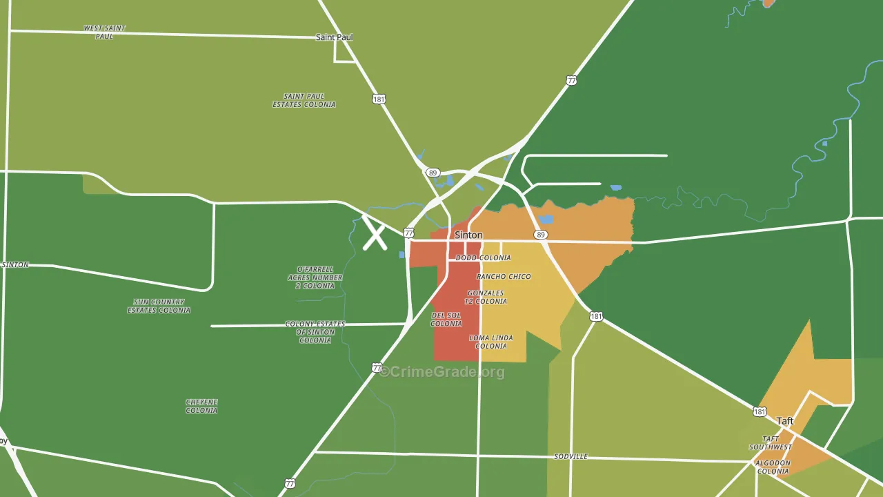 Sinton, TX Map of Assault Rates