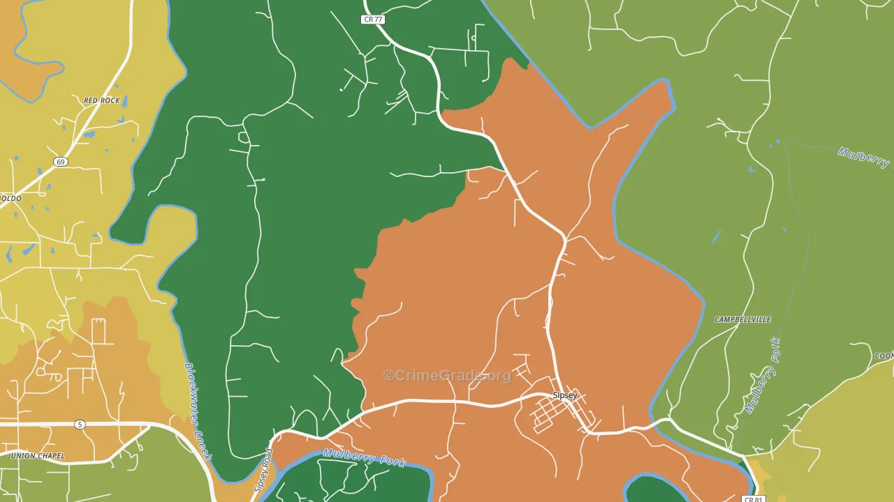 Sipsey, AL Map of Assault Rates