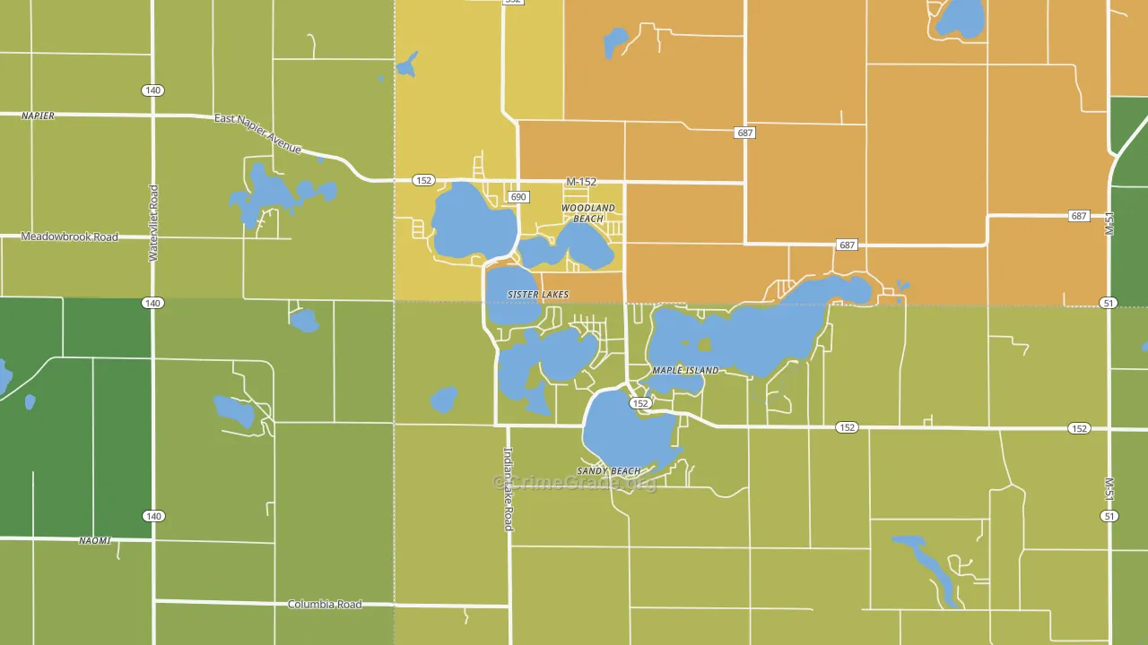 Sister Lakes, MI Map of Assault Rates