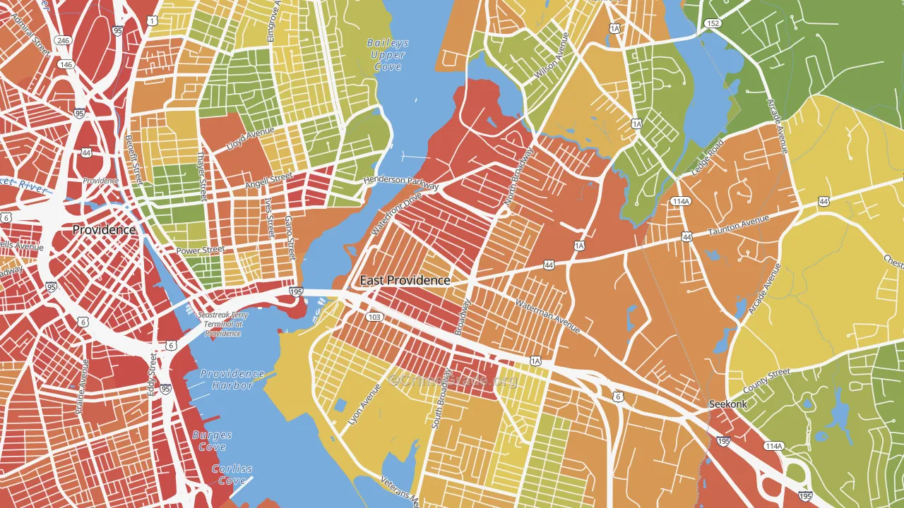 Six Corners, East Providence, RI Map of Assault Rates