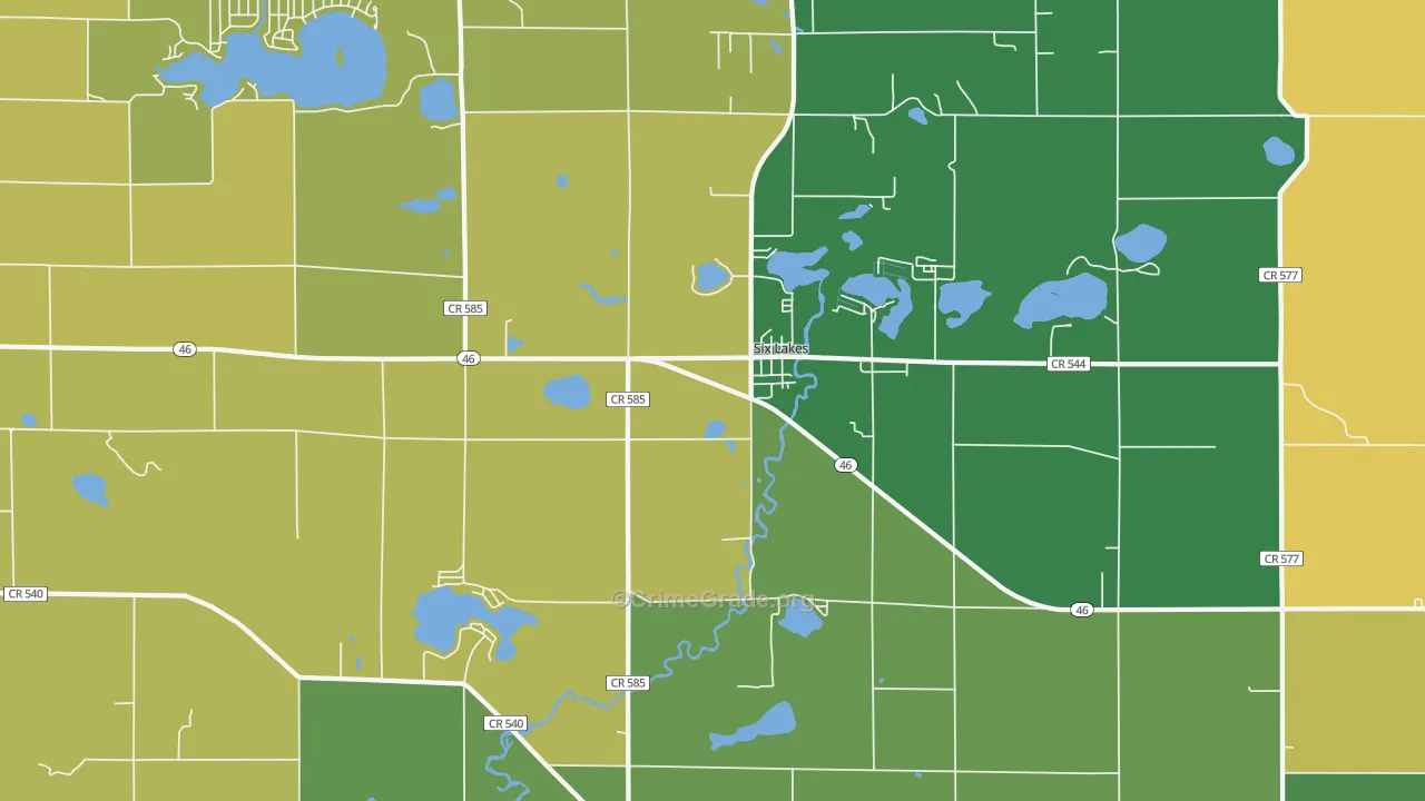 Six Lakes, MI Map of Assault Rates