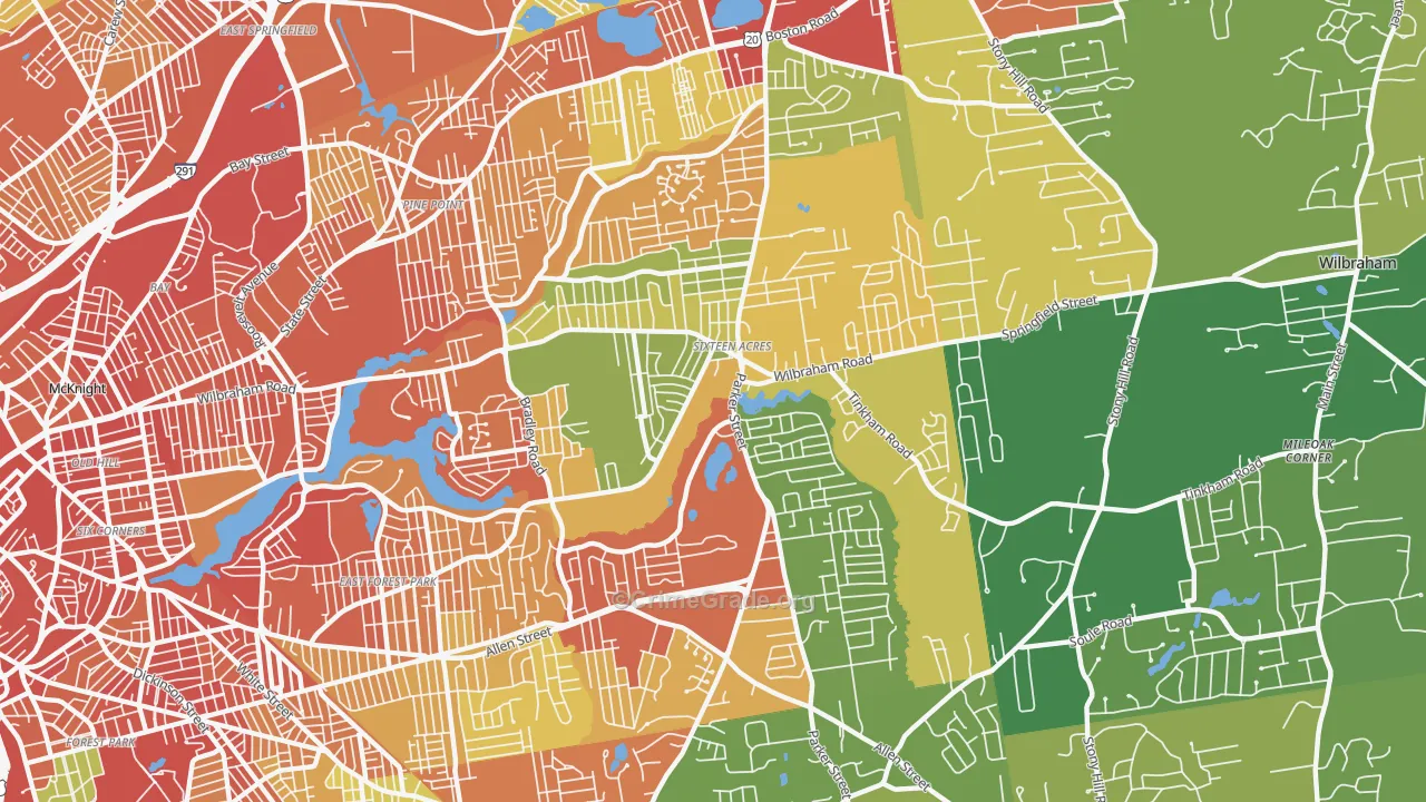 Sixteen Acres, Springfield, MA Map of Assault Rates