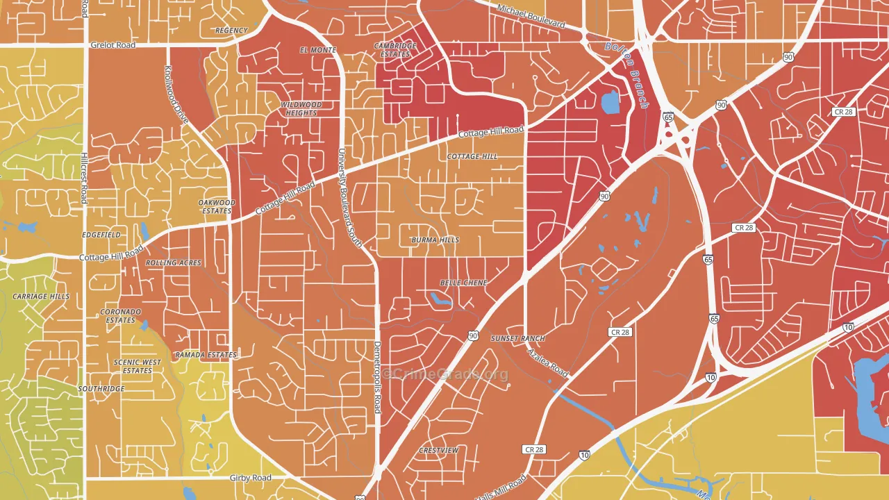 Skyland Park, Mobile, AL Map of Assault Rates