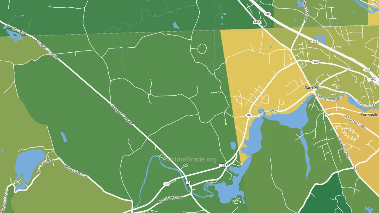 Slatersville, RI Map of Assault Rates