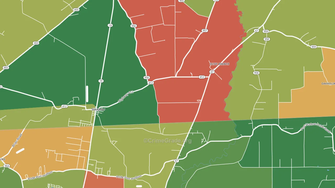 Slaughter, LA Map of Assault Rates