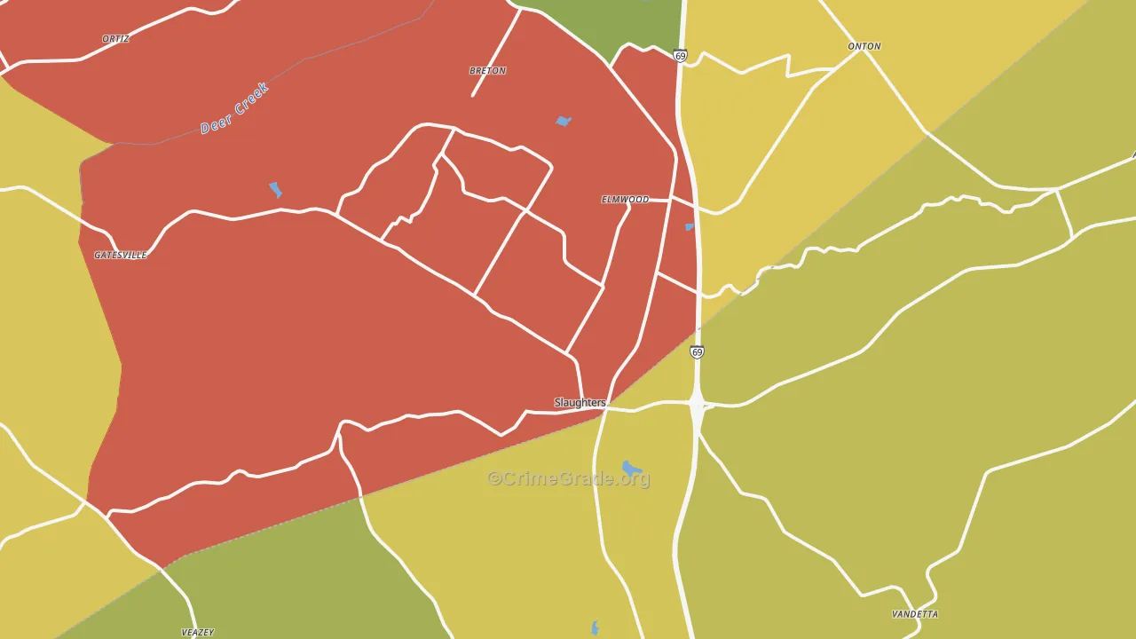 Slaughters, KY Map of Assault Rates