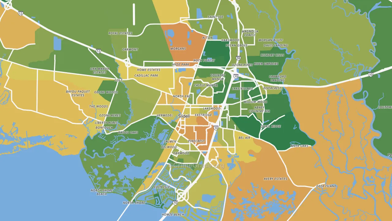 Slidell, LA Map of Assault Rates