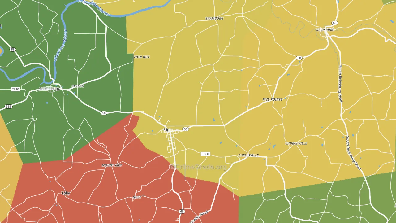 Sligo, PA Map of Assault Rates