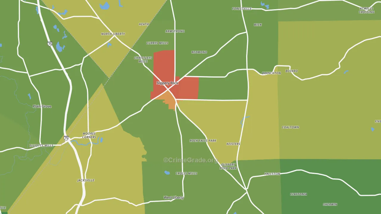 Slippery Rock, PA Map of Assault Rates
