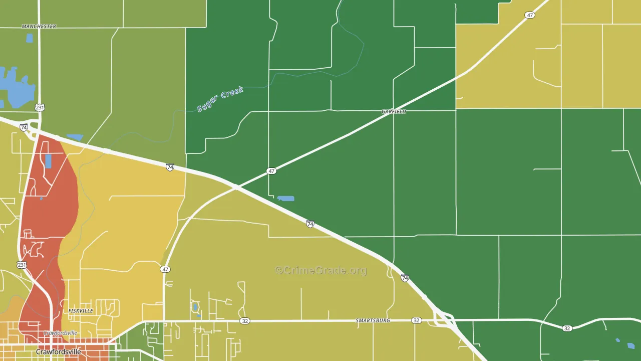Smartsburg, IN Map of Assault Rates